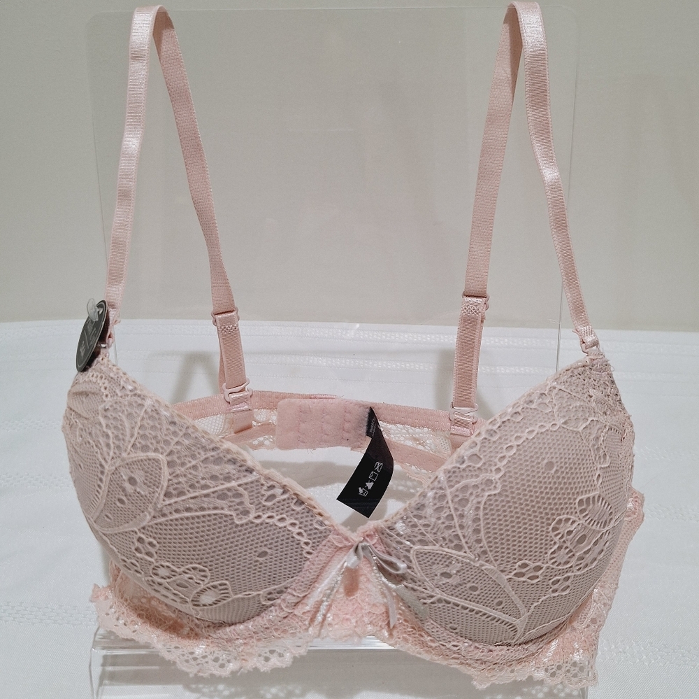🤍FINAL💲NWT Push-up padded underwire lace bra lt pink adjustable straps *34A
